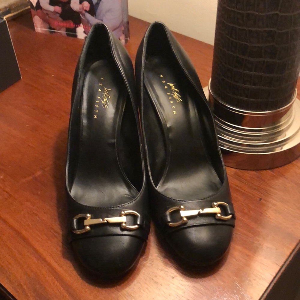 Black Leather block heels